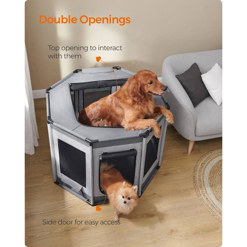 Dog Playpen, PVC Pipe Frame, Breathable Mesh, Double Openings, with Storage Bag
