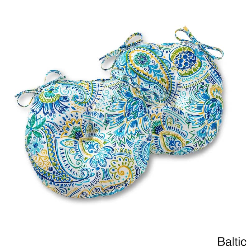 15-inch Round Outdoor Painted Paisley Bistro Chair Cushions (Set of 2) - Baltic