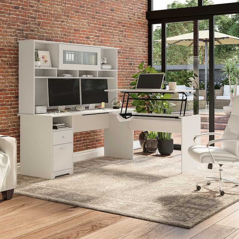 72W 3-position L-shaped Sit to Stand Desk with Hutch by Bush Furniture - White