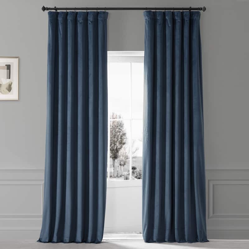 Exclusive Fabrics Signature Plush Velvet Hotel Blackout Curtains (1 Panel) - Luxury Soft Drapery for Light Control & Elegance - 50 X 96 - Varsity Blue