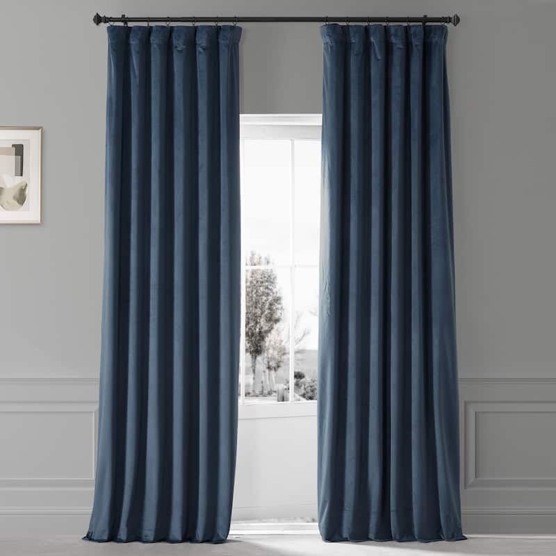 Exclusive Fabrics Signature Plush Velvet Hotel Blackout Curtains (1 Panel) - Luxury Soft Drapery for Light Control & Elegance - 50 X 108 - Varsity Blue