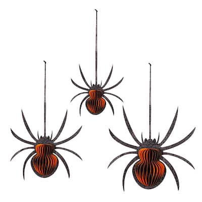 Foldable Paper Spider Hanging Decor Set