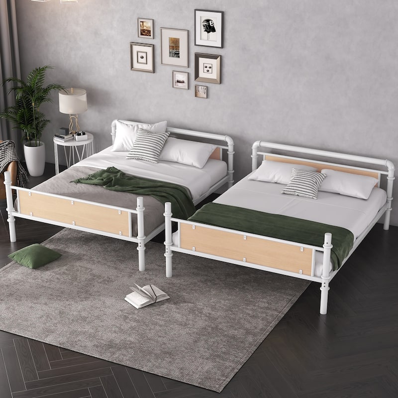 Metal Bunk Bed Retro Bed Frame with Ladder and Guardrail, Industrial Detachable Bunkbeds Convertible to 2 Platform Beds Frame