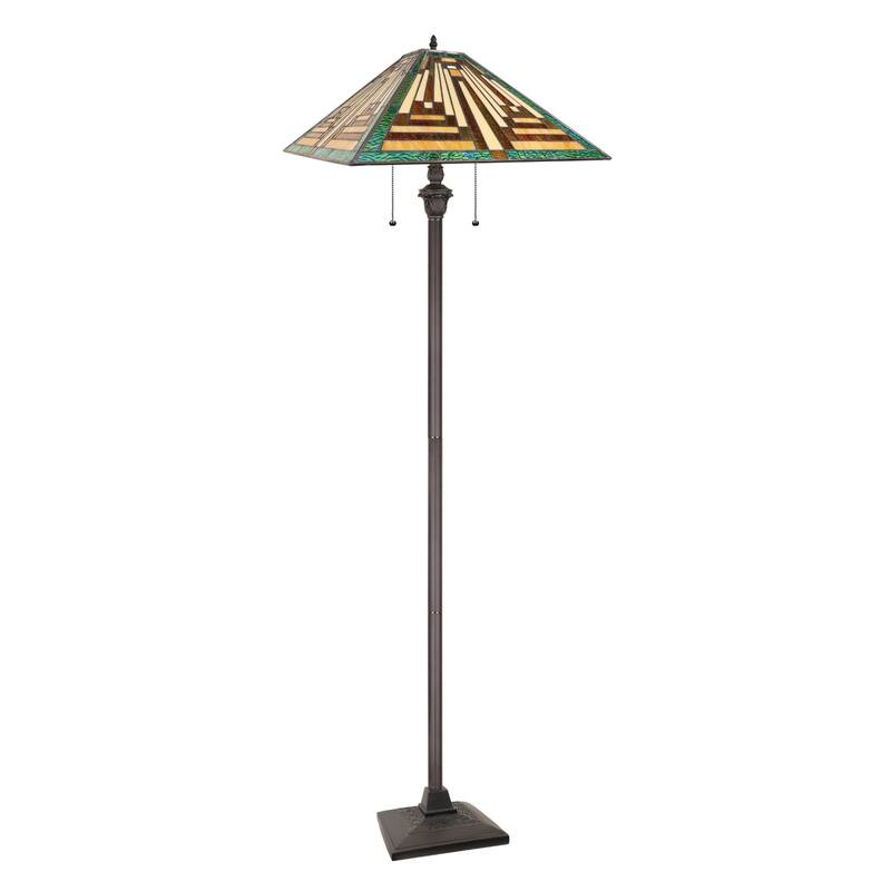 Tiffany-Style 2-Light Mission Floor Lamp 16" Shade - 18"
