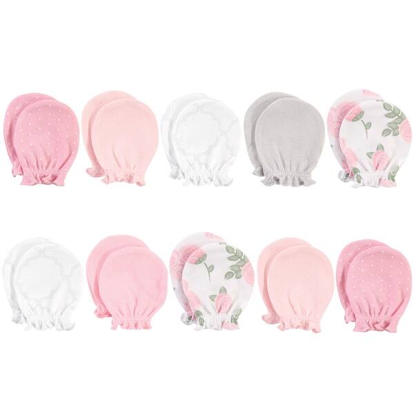 slide 1 of 1, Hudson Baby Infant Girl Cotton Scratch Mittens, Pink Rose, 0-6 Months - Pink Rose Pink Rose - 0-6 Months