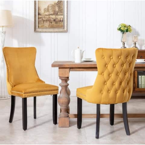 Upholstered Wing-Back Dining Chair with Backstitching Nailhead Trim and Solid Wood Legs