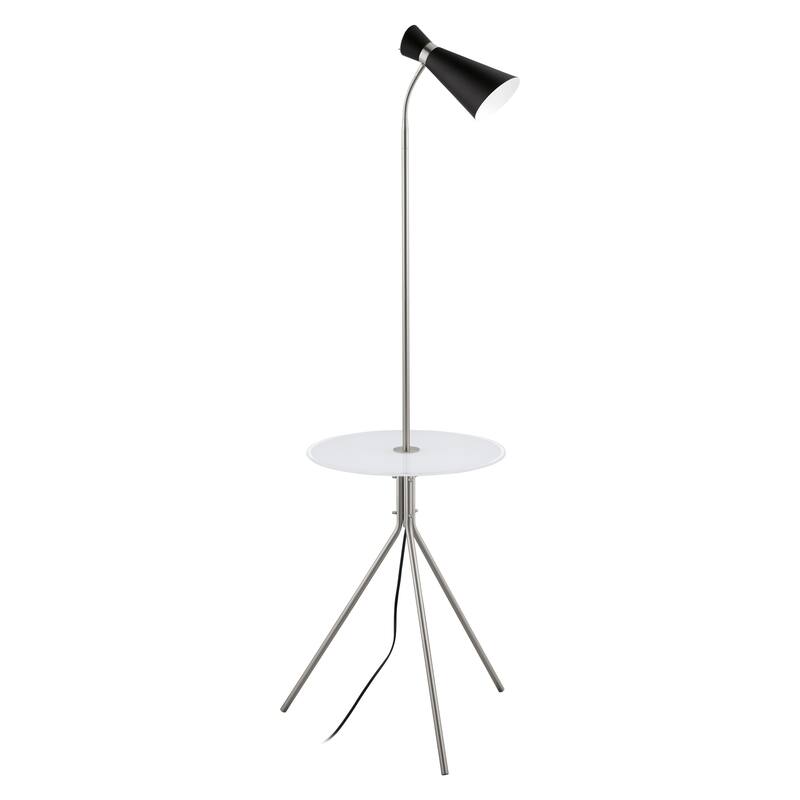 Eglo Policara 1-Light Matte Nickel Floor Lamp with WhiteClear Rim Glass Table Top - Matte Nickel, White, Clear