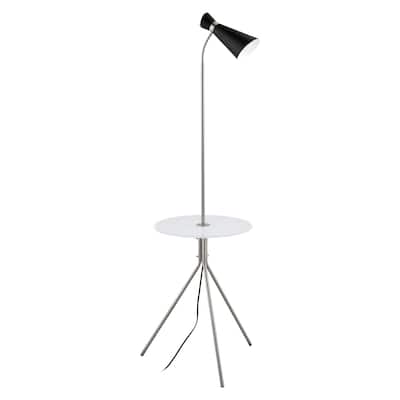 Eglo Policara 1-Light Matte Nickel Floor Lamp with WhiteClear Rim Glass Table Top