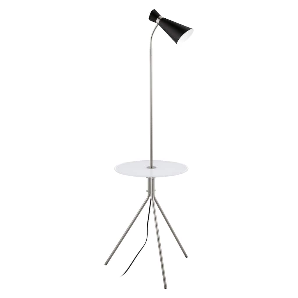 Eglo Policara 1-Light Matte Nickel Floor Lamp with WhiteClear Rim Glass Table Top