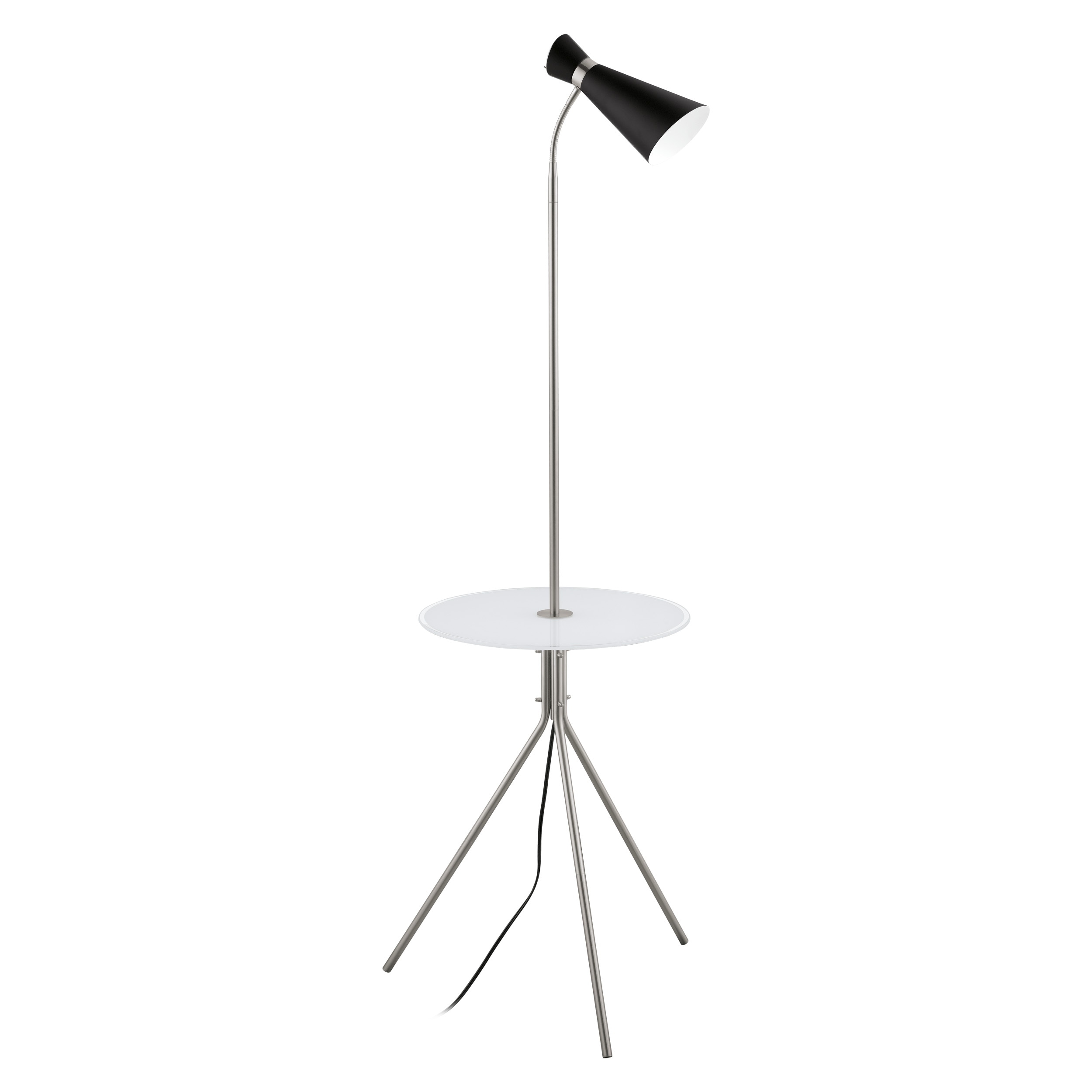 Eglo Policara 1-Light Matte Nickel Floor Lamp with WhiteClear Rim Glass Table Top
