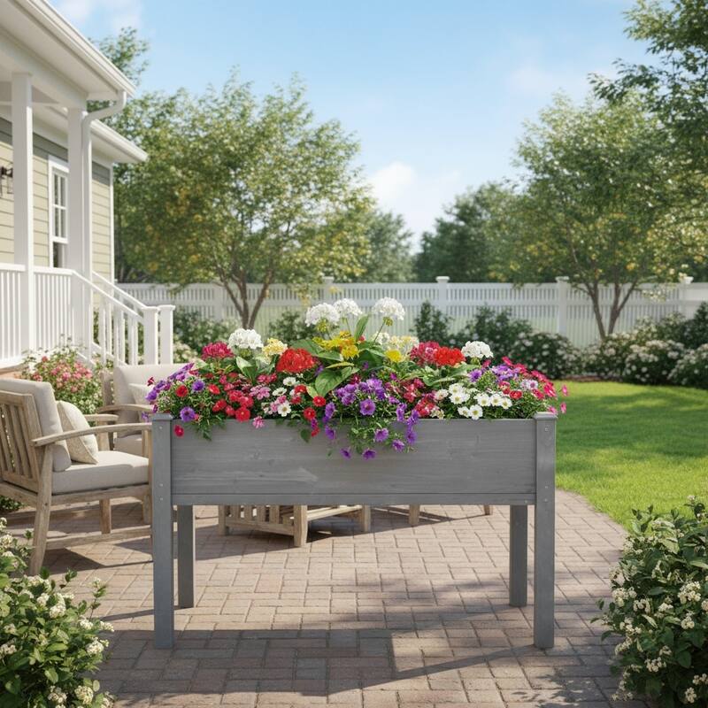 Natural Elevated Planter Box for Outdoor Use with Eco-Friendly Finish