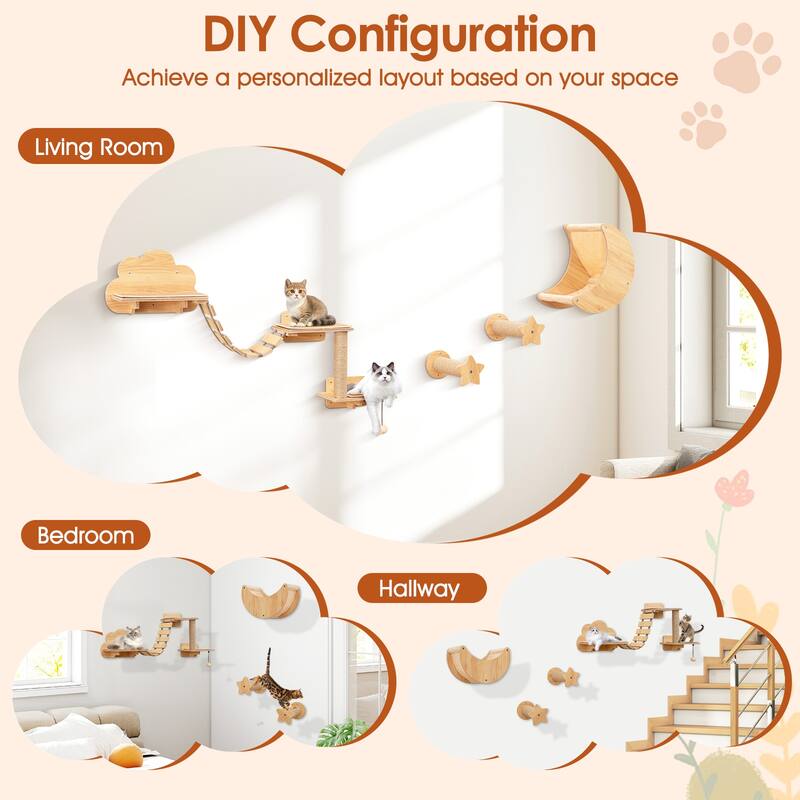 Gymax Wall-Mounted Cat Activity Center Modern Cat Wall Furniture Set - Beige