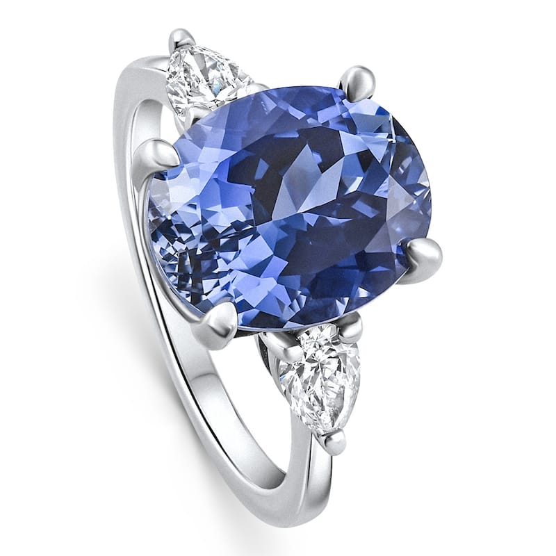 4 1/3Ct Oval Tanzanite & Diamond Anniversary Engagement Ring Gold Lab Grown