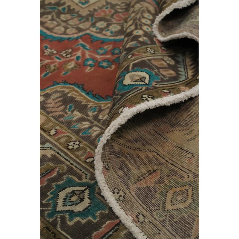 Hand Knotted Oriental 100% Wool Carpet Traditional Floral Oranges & Rust Tabriz Area Rug - 9' 2'' X 6' 2''