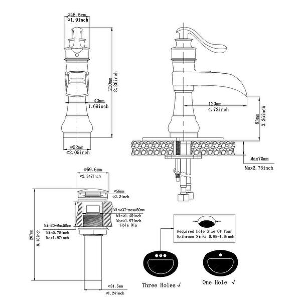 dimension image slide 1 of 2, Vibrantbath Waterfall Bathroom Sink Faucets Deck Mount Lavatory
