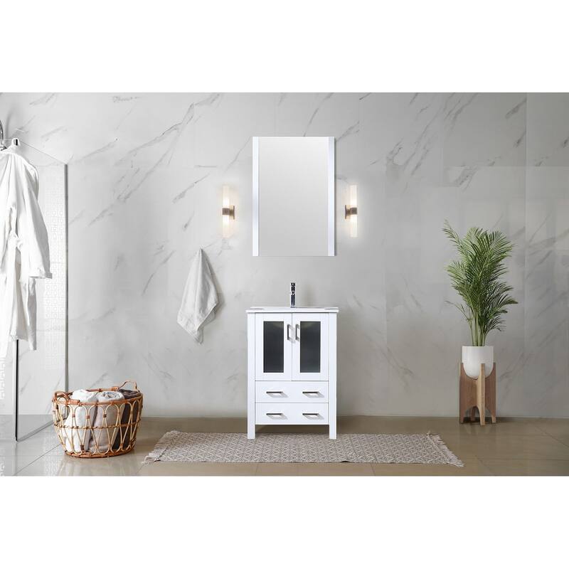 Volez Bath Vanity, White Ceramic Top and Mirror