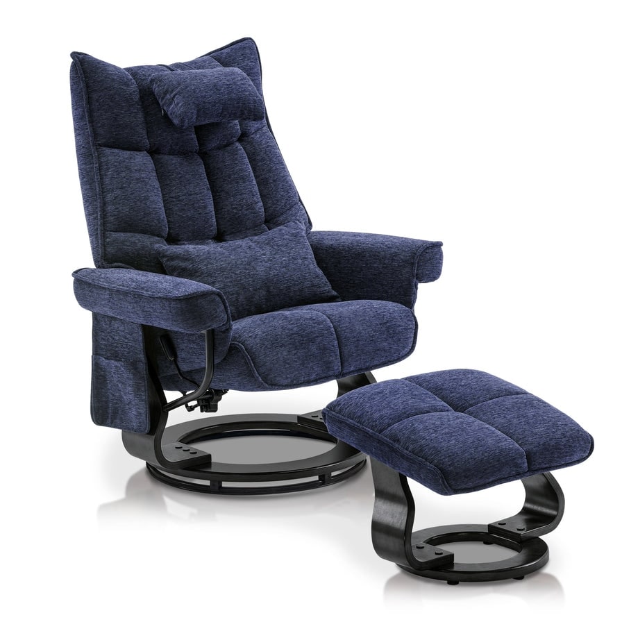 Mcombo leather soft swiveling recliner chair with discount wrapped swiveling wood base and matching ottoman
