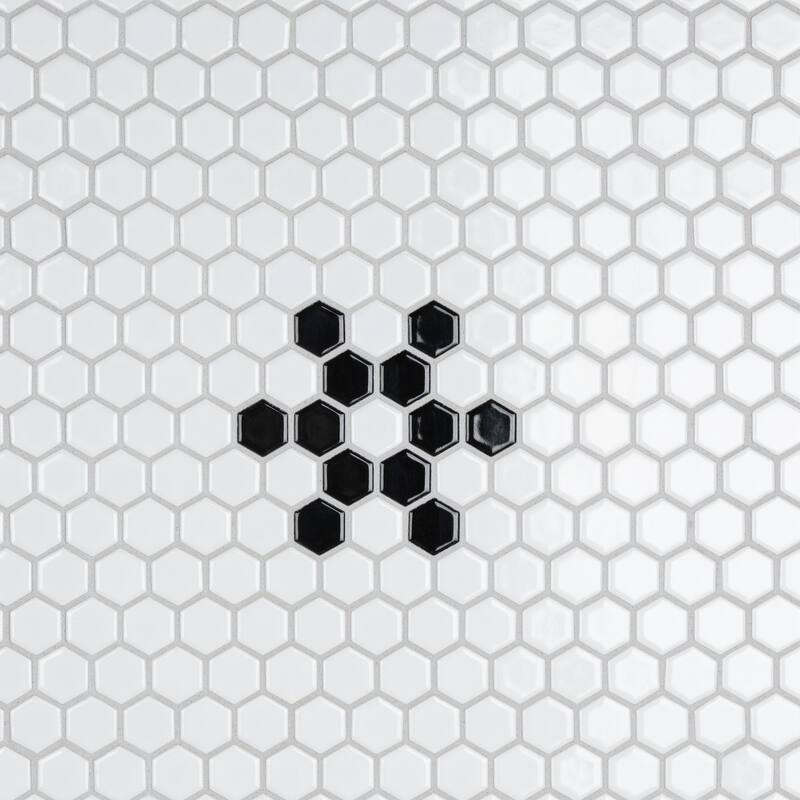 Merola Tile Metro 1" Hex Glossy White w/Snowflake 10-1/4" x 11-7/8" Porcelain Floor and Wall Tile