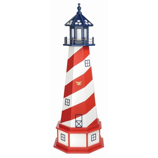 Cape Hatteras Patriotic Hybrid Poly and Wood Lighthouse with Base.. - Solar Light - 5 Foot