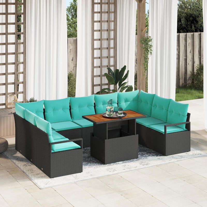 vidaXL 10 Piece Garden Sofa Set with Cushions - 113.8×69.7×27.2 - Black