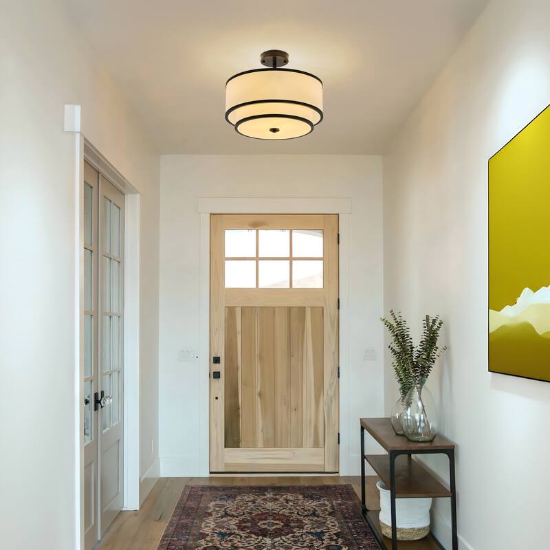 Starsky Modern 3-light Fabric Drum Semi Flush Mount