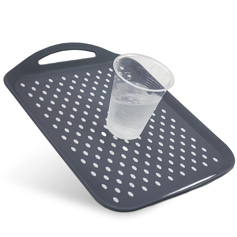 Non Slip Serving Tray w/ Handles Anti Spill Plastic Food Carrying Dinner Tray - 1 Piece