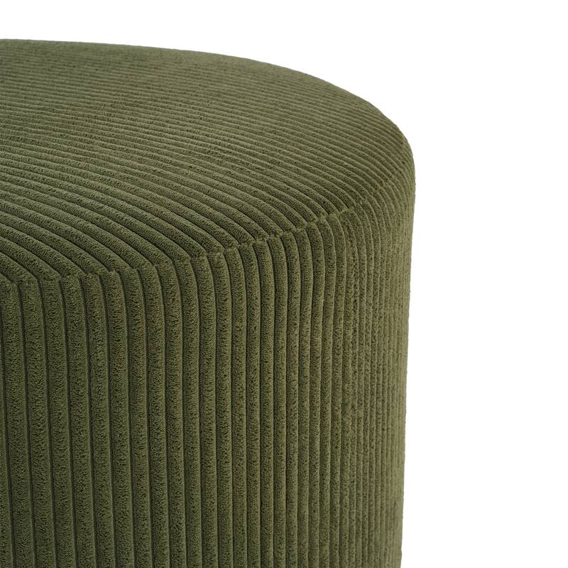 Corduroy Upholstered Round Ottoman - Olive Green Stylish Accent Table