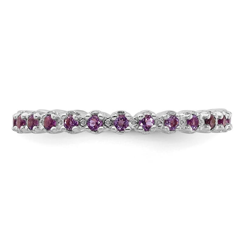 Curata 925 Sterling Silver Polished Prong set Patterned Stackable Expressions Amethyst Ring