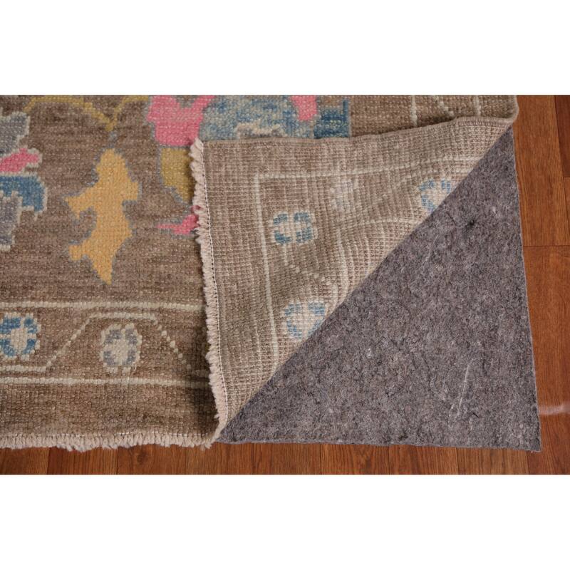 Hand Knotted Oriental 100% Wool Carpet Transitional All-Over Brown Oushak Area Rug - 12' 8'' X 8' 11''