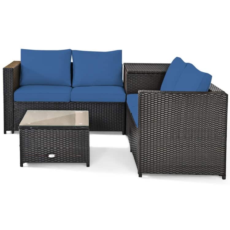 4 Pieces Outdoor Patio Rattan Furniture Set with Cushioned Loveseat and Storage Box - 47.5" x 26" x 26" (L x W x H)