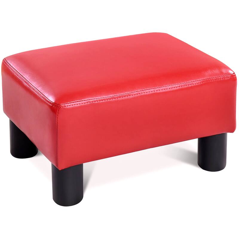 Small Footstool PU Leather Ottoman Footrest Rectangular Stool - Red
