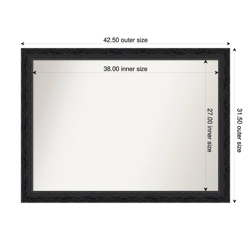 Filigree Non-Beveled Framed Wall Mirror - 43 x 32 in - Filigree Gloss Black