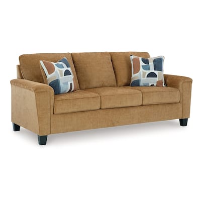 Erin Sofa, 2 Accent Throw Pillows, 89 Inch Plush Light Brown Polyester