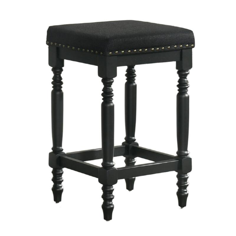 Rustic Wooden Counter Stool With Padded Seat Set Of 2-26 Inch Walnut Barstool With Nailhead Trim,Distressed Finish & Turned Legs