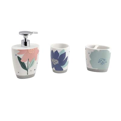 Summer Flower 3pc Set Lotion Pump/Toothbrush Holder/Tumbler - 3pc bath accessory set
