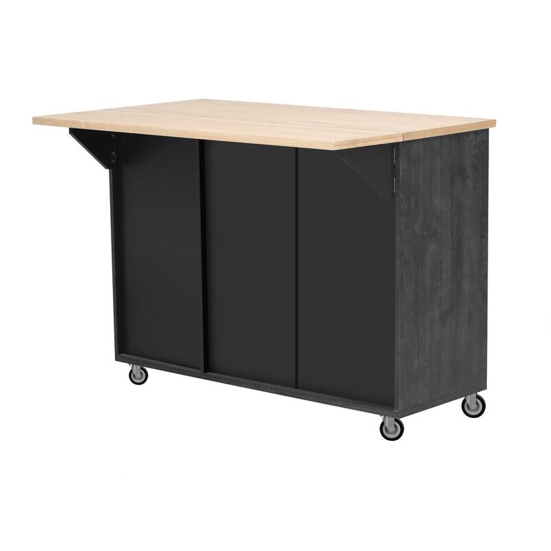 Kitchen Island with Drop Leaf and Towel Rack