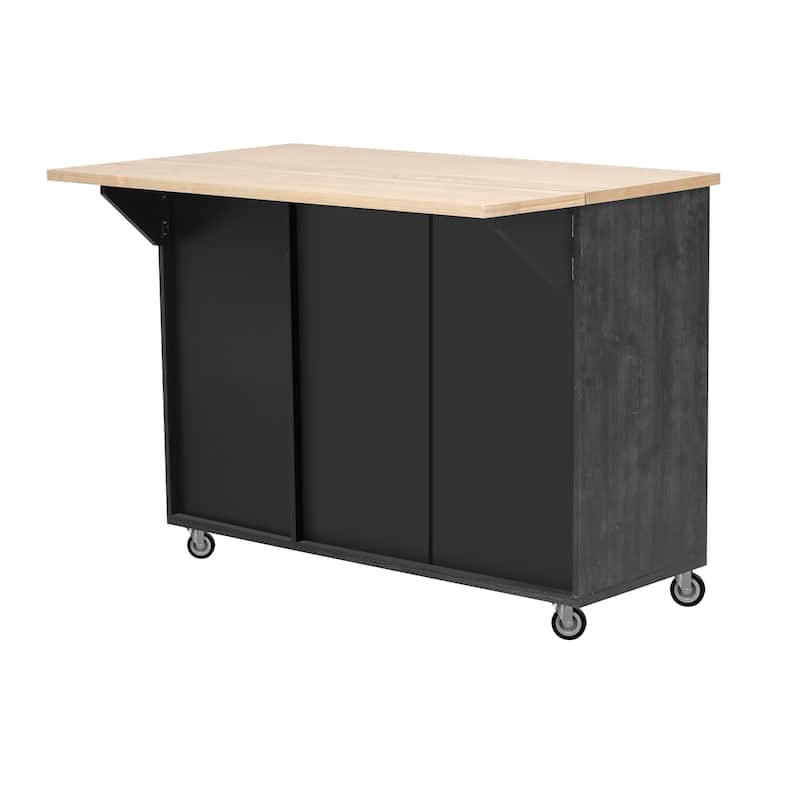 Kyle Geometric Twill Textured Design Kitchen Island with Drop Leaf(51-in x30-in x36-in)