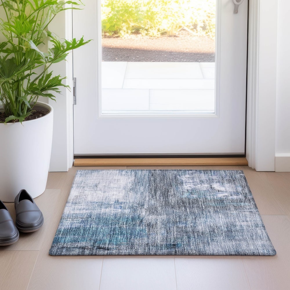 Machine Washable Indoor/ Outdoor Abstract Watercolor Chantille Rug