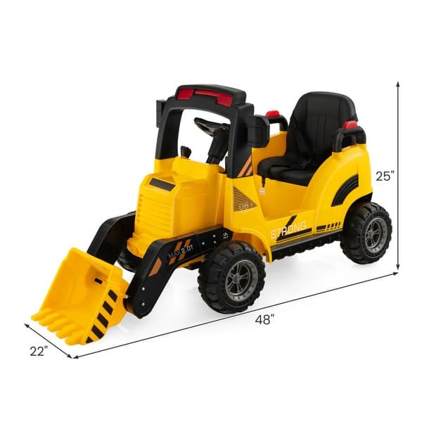 12V Kids Ride On Construction Tractor with Electric Adjustable Bucket-Yellow - 48" x 22" x 25"