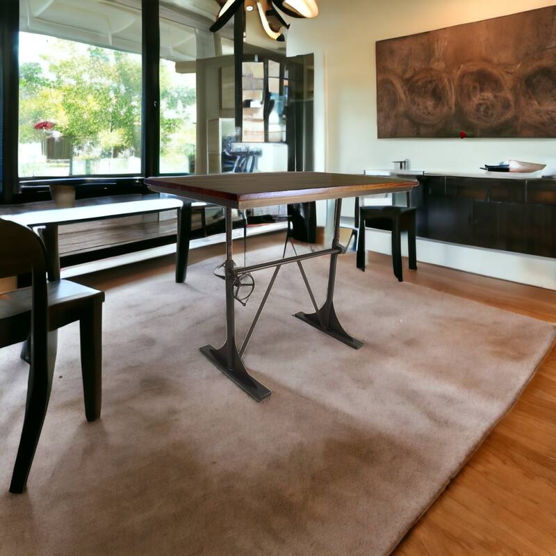 HomeRoots 30" Brown and Black Solid Wood and Iron Trestle Base Dining Table
