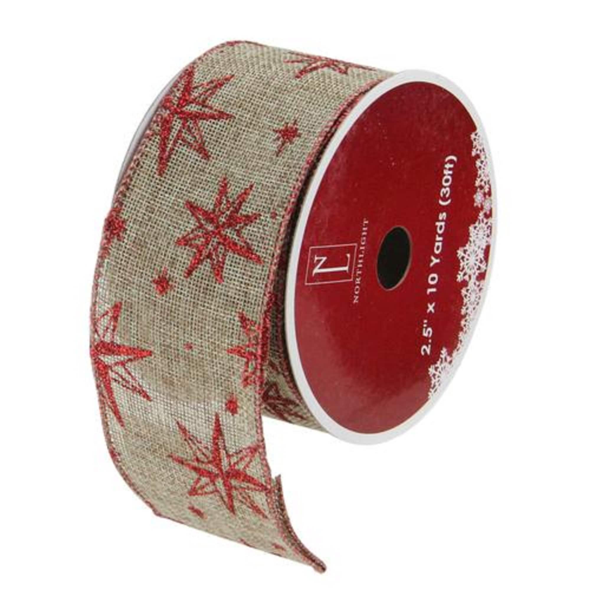 Red And Beige Star Wired Christmas Craft Ribbon 2 5 X 10 Yards Overstock 17961136