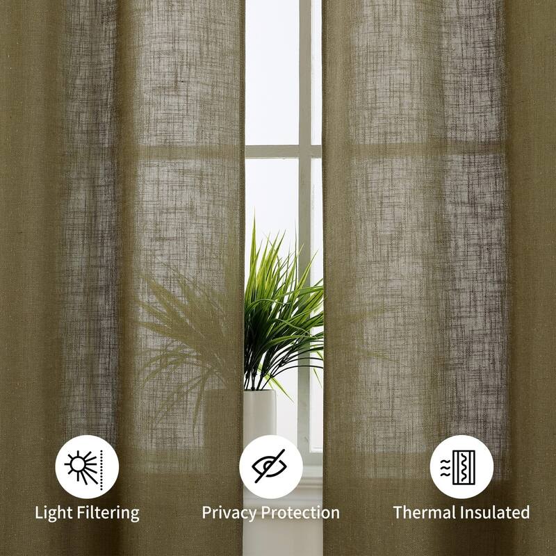 Linen Blend Living Room Curtains Faux Linen Textured Window Curtains for Bedroom Semi-Sheer Yellow Curtain Panles