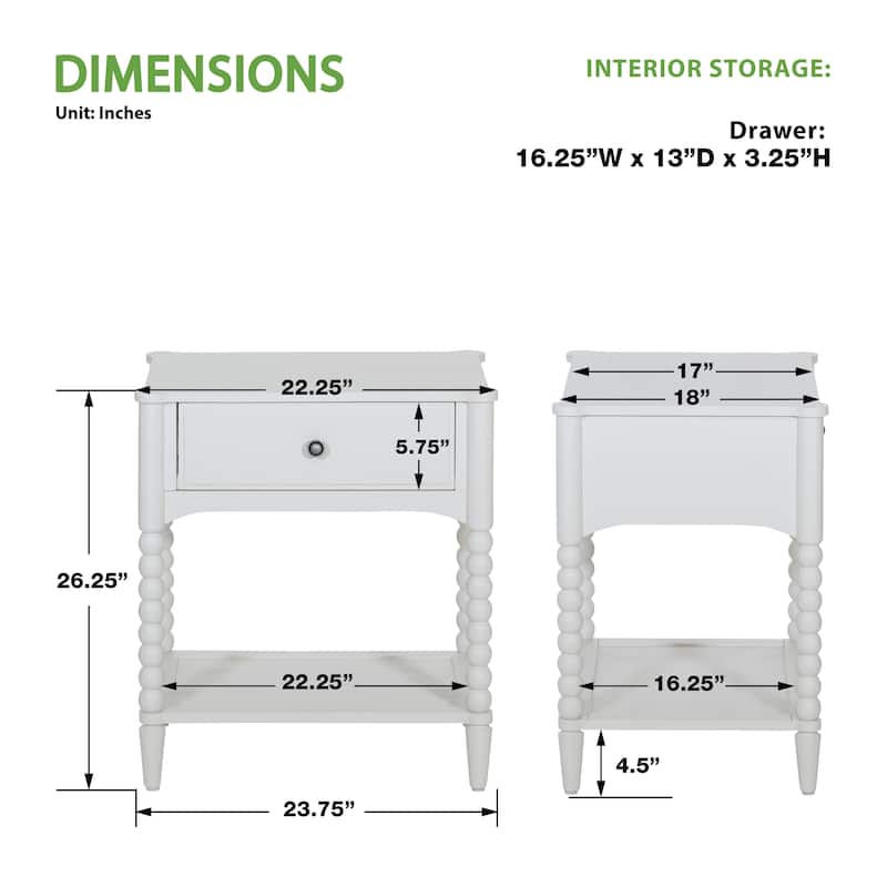Spindle Single Drawer Night (1-Year Warranty)