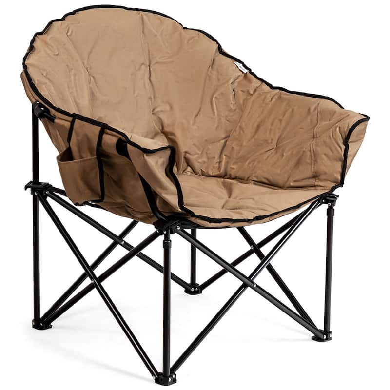 Costway Folding Camping Moon Padded Chair with Carry Bag Cup Holder - 32''x 31.5''x 35.5''