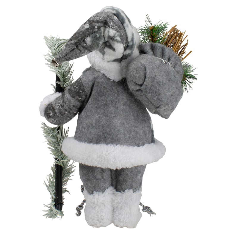 12" Country Patchwork Gray and White Santa Claus Christmas Figure