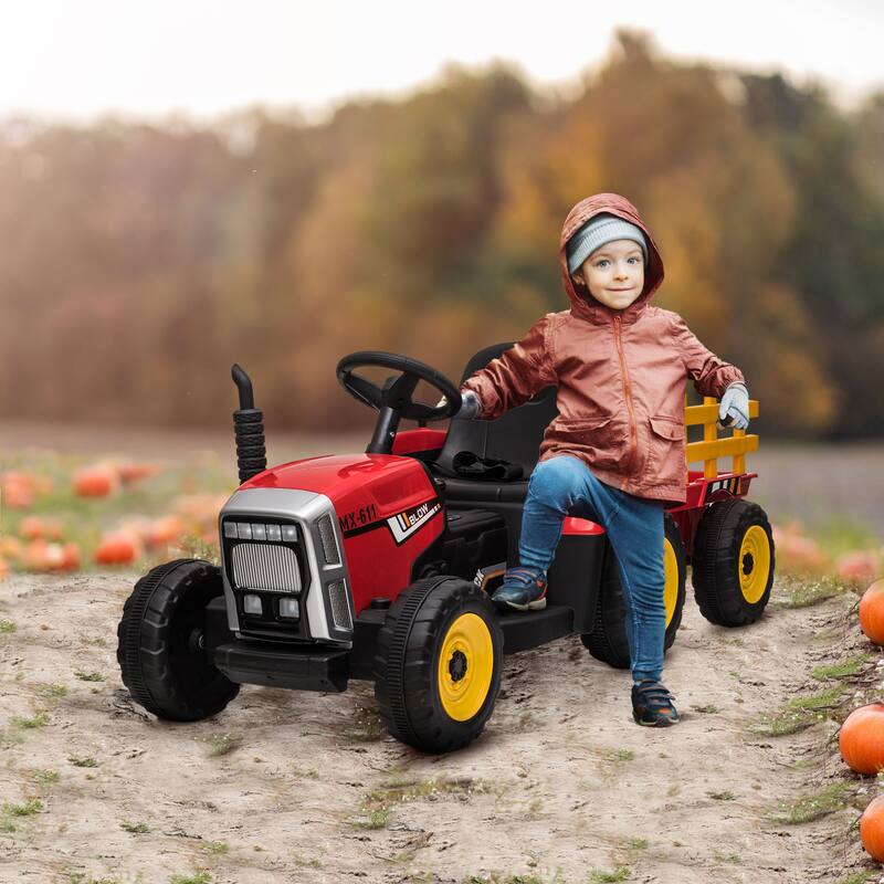 Kids Electric Ride-On Tractor with Detachable Trailer, Remote Control, Music, and Safety Features for Ages 3-6