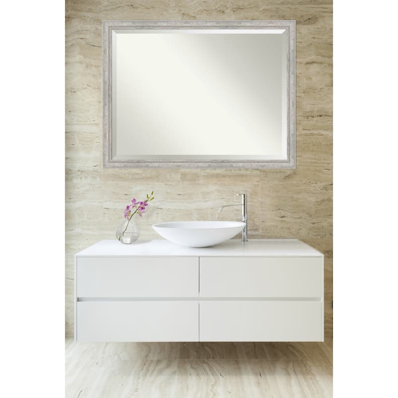 Angled Beveled Wood Framed Bathroom Vanity Wall Mirror