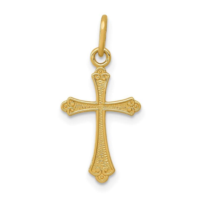 Curata 14k Yellow Gold 18" Small Textured Budded Cross Pendant Necklace - 22x11.5mm