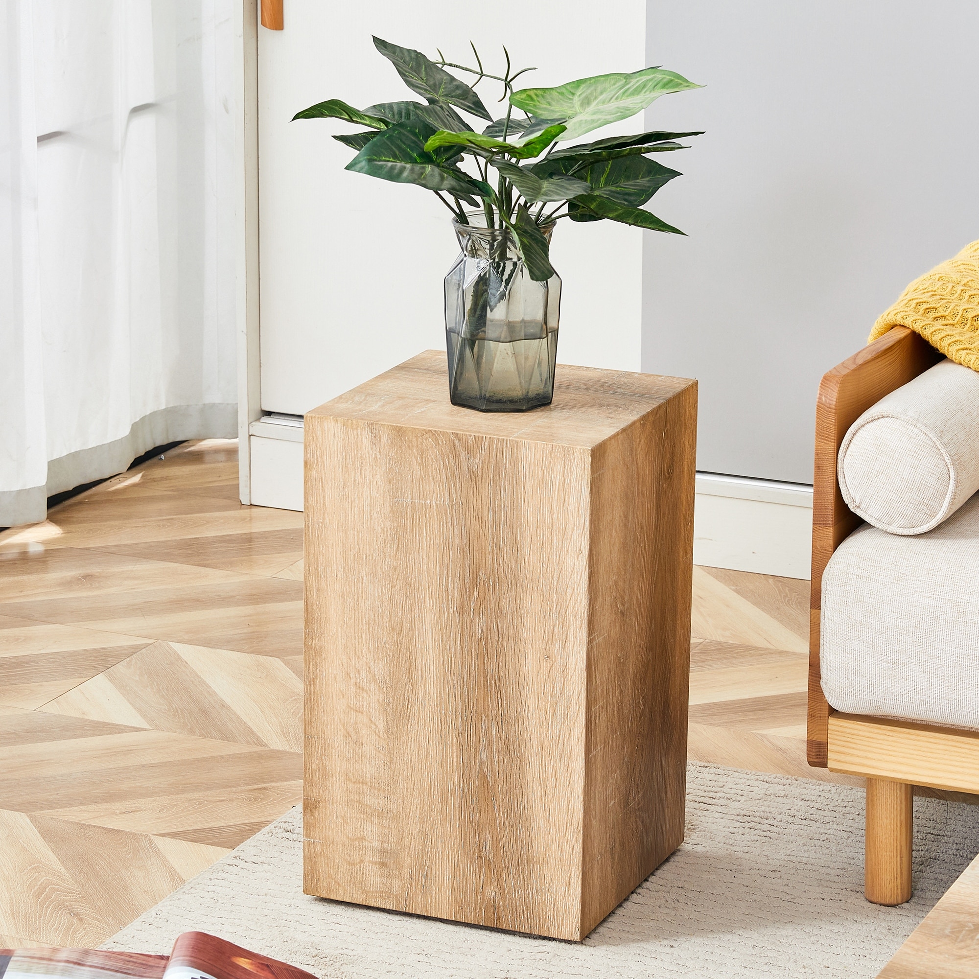 Roomfitters MDF Coffee Table with Light Wood Texture, 12"x12"x19.6" Modern Minimalist Design for Compact Spaces, Natural