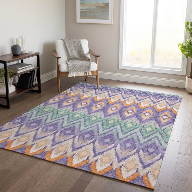 Machine Washable Indoor/ Outdoor Chantille Geometric Boho Rug - Purple - 9' x 12'